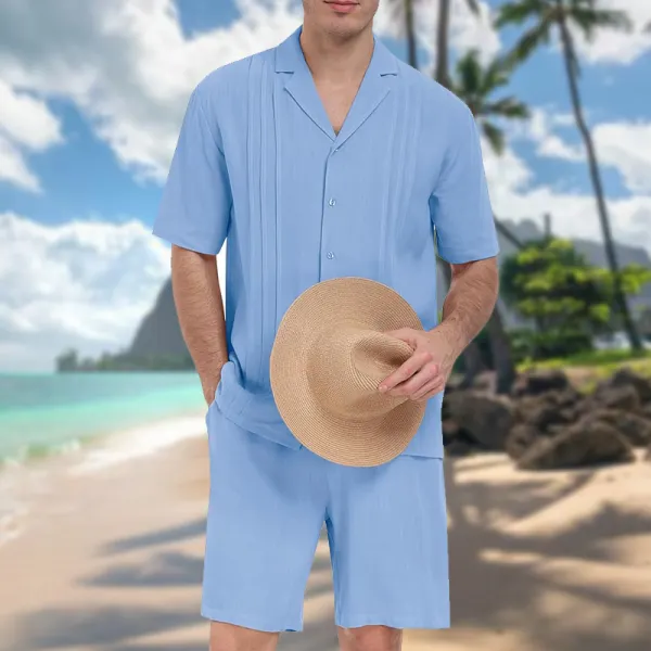 Men's Outdoor Leisure Beach Vacation Editing Edge Strips Linen Sets Only $45.99 - Elementnice.com 