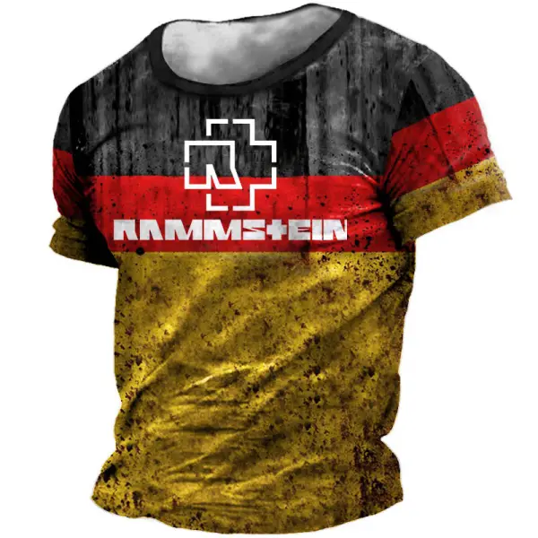 Men's Rammstein Rock Band German Flag Print Daily Short Sleeve Crew Neck T-Shirt - Elementnice.com 