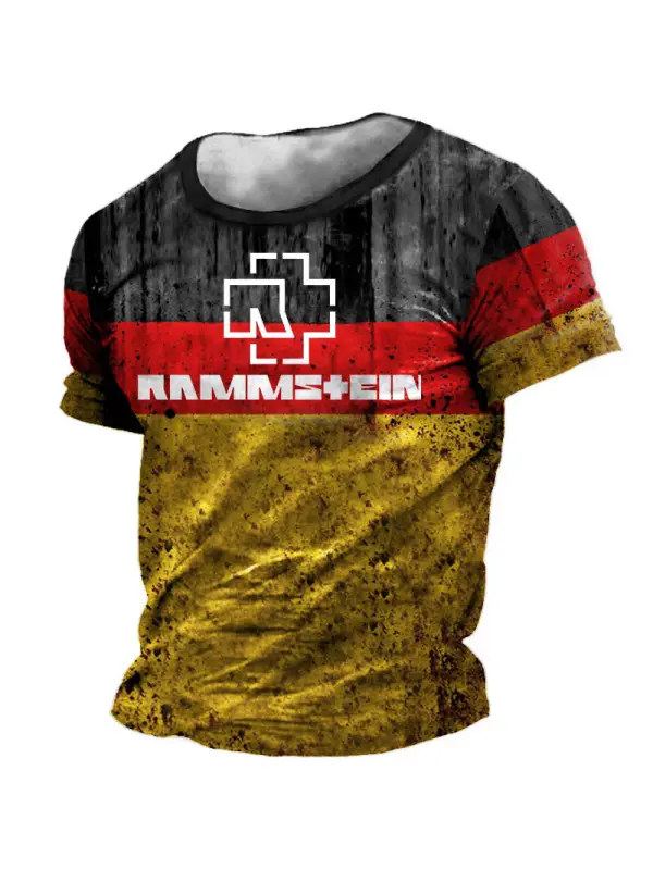 Men's Rammstein Rock Band German Flag Print Daily Short Sleeve Crew Neck T-Shirt - Timetomy.com 