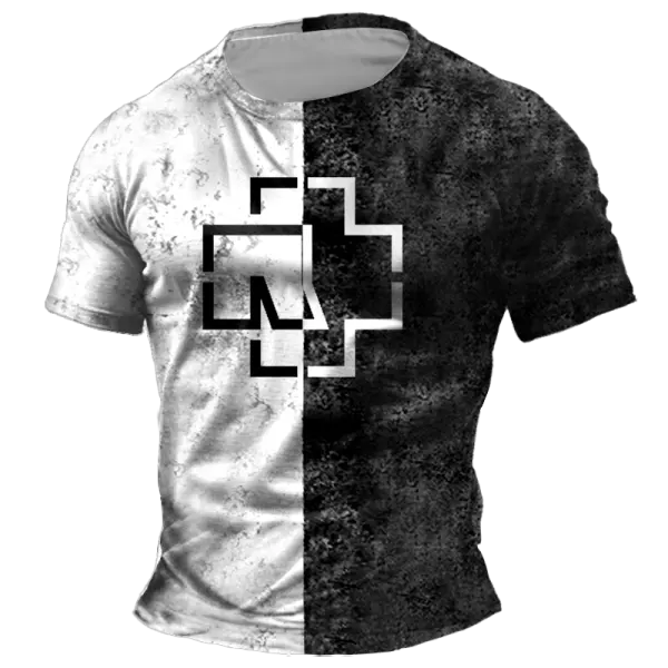Men's Vintage Rammstein Rock Band Black And White Print Daily Short Sleeve Crew Neck T-Shirt - Ootdyouth.com 