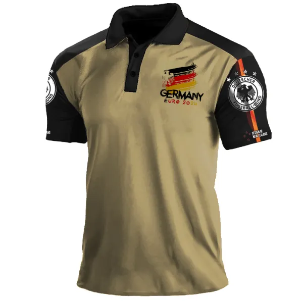 Men's German Eagle Print Cuff Color Contrast Polo T-shirt Only $23.99 - Cotosen.com 
