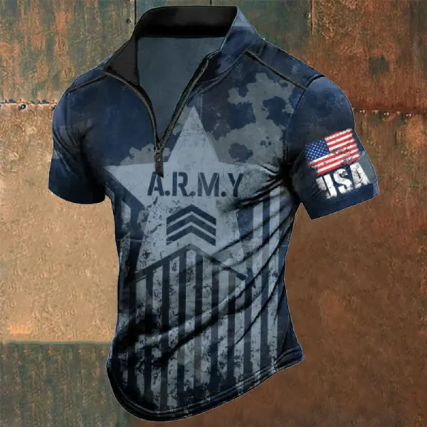 Men's American Flag Vintage Erosion And Aging Printed Patchwork Contrasting Shirt Only $23.99 - Cotosen.com 