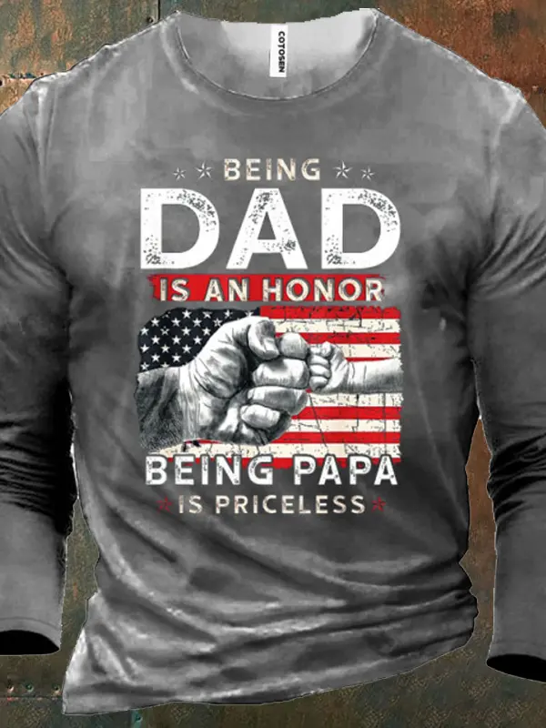American Flag Being Dad Is An Being Papa Men's Cotton T-Shirt - Pragmaace.com 