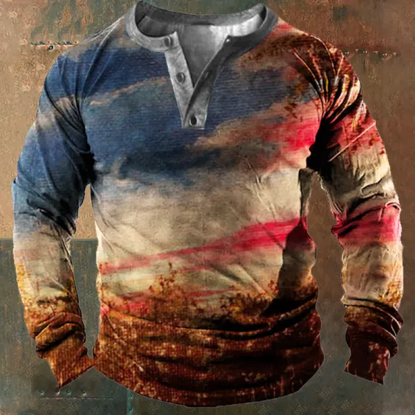 American Flag Men's Long Sleeve Henley T-Shirt - Cotosen.com 