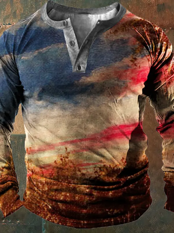 American Flag Men's Long Sleeve Henley T-Shirt - Pragmaace.com 