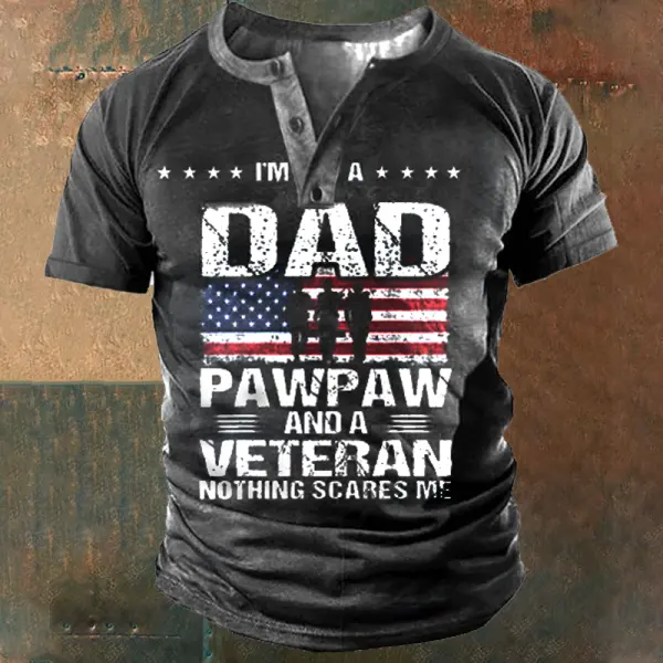 I Am A Dad And A Veteran Men's American Flag Henley T-Shirt 