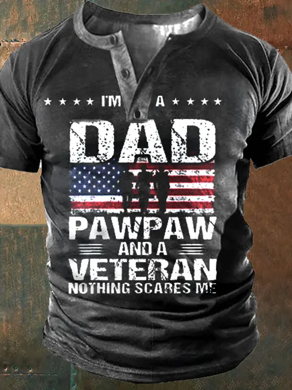 I Am A Dad And A Veteran Men's American Flag Henley T-Shirt 
