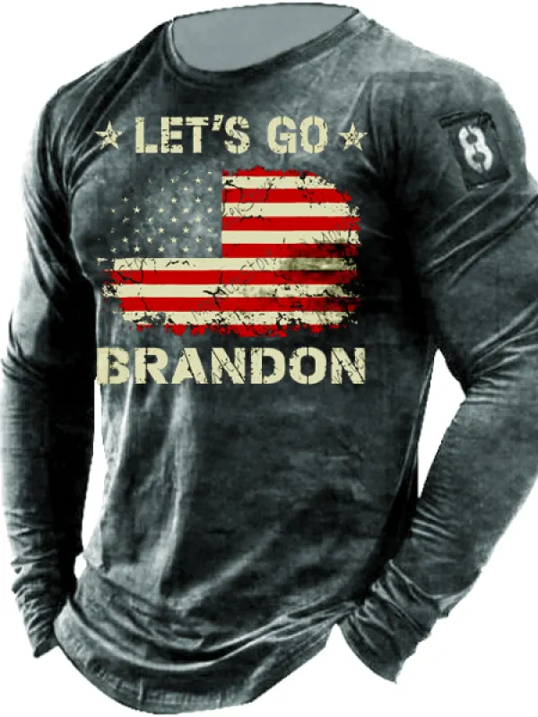 Let's Go Brandon Mens Outdoor Retro American Print Long Sleeve Sports Top - Pragmaace.com 