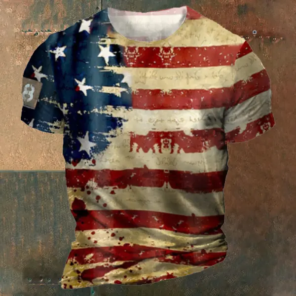 Tactical 8 Retro American Flag Print Men's Outdoor Casual Short Sleeve T-Shirt - Cotosen.chimpone.com 