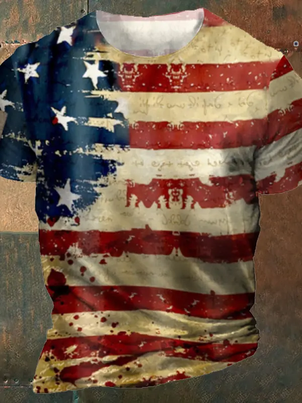 Tactical 8 Retro American Flag Print Men's Outdoor Casual Short Sleeve T-Shirt - Menbarn.com 