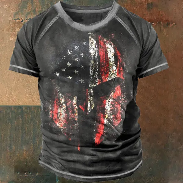 Men's Spartan American Flag Helmet Print T-shirt Only $8.99 - Cotosen.com 