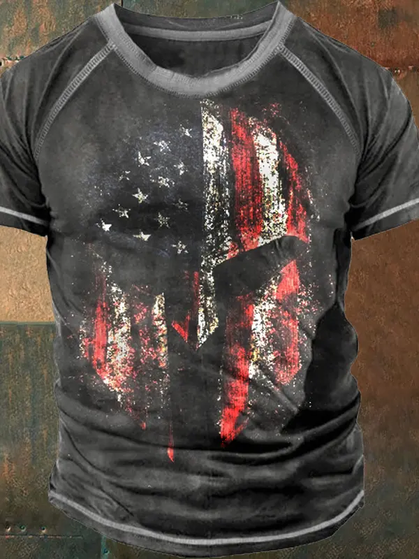 Men's Spartan American Flag Helmet Print T-shirt - Pragmaace.com 