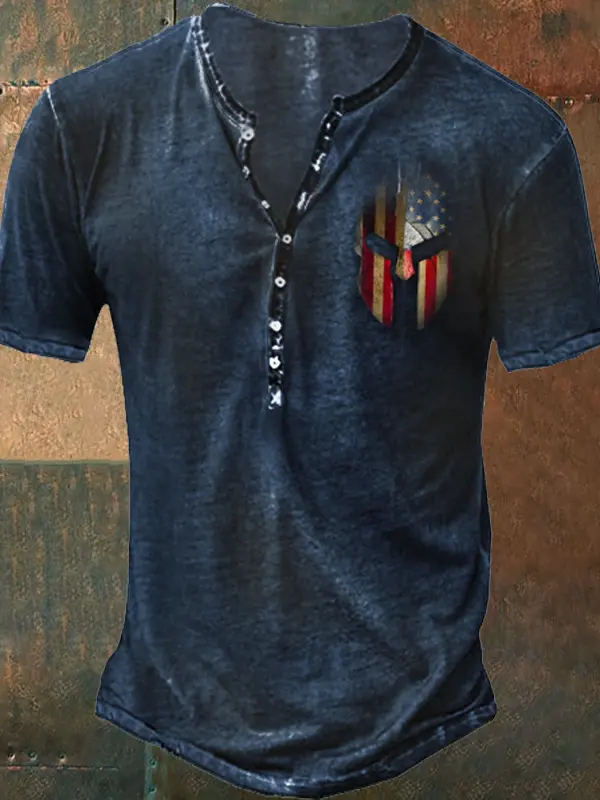Crusade American Flag Mask Men's Tactical Henry T-Shirt - Menbarn.com 