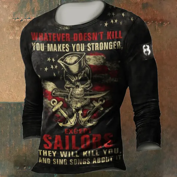 Men's Retro American Flag Skull Print Tactical Casual T-shirt - Cotosen.com 