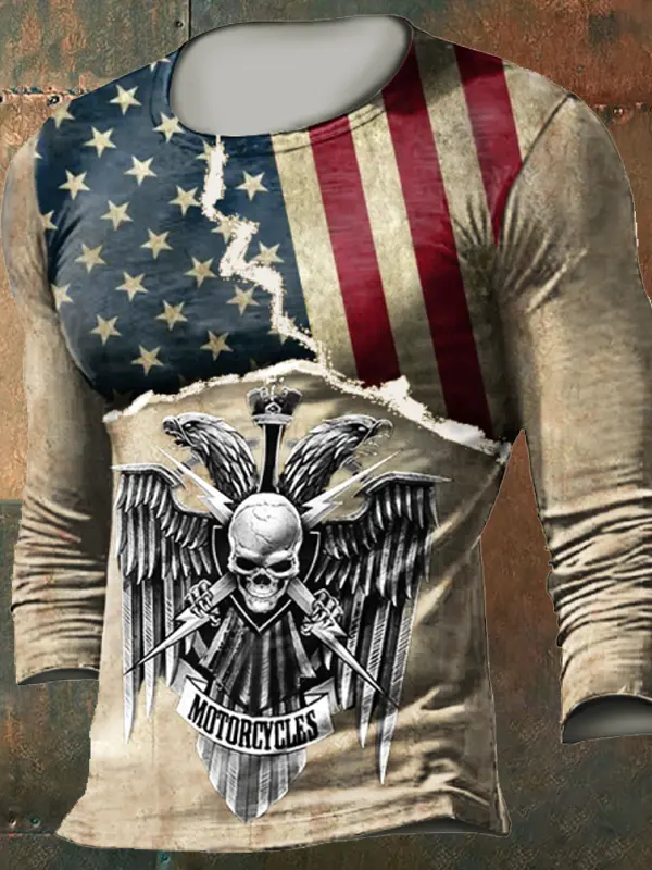 Men's Outdoor American Flag Liberty Eagle Skull T-Shirt - Pragmaace.com 