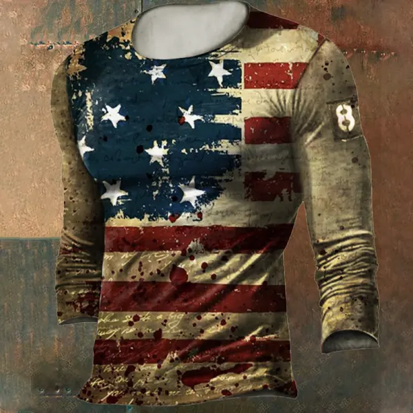 Men's American Flag Retro Print Tactical Casual T-shirt - Cotosen.com 