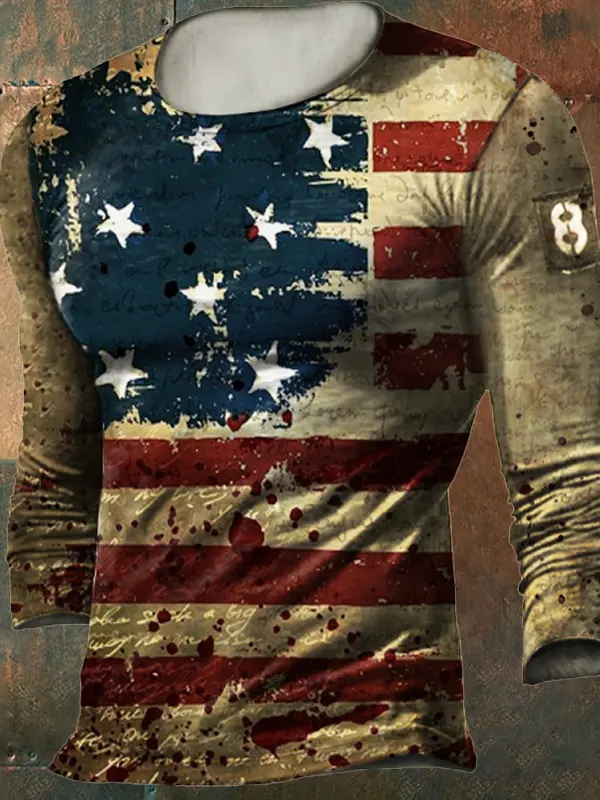 Men's American Flag Retro Print Tactical Casual T-shirt - Menbarn.com 