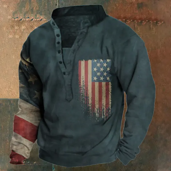 Men's American Flag Henley Sweatshirt - Cotosen.com 
