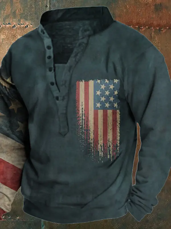 Men's American Flag Henley Sweatshirt - Pragmaace.com 