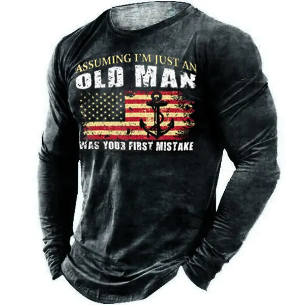 Old Men Was Your First Mistake American Flag Men's Outdoor Sports Top - Menzfolk.com 