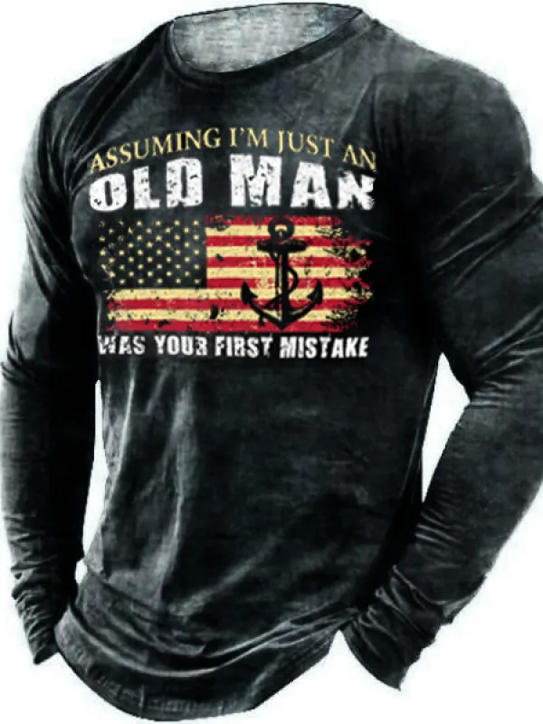 Old Men Was Your First Mistake American Flag Men's Outdoor Sports Top - Menbarn.com 