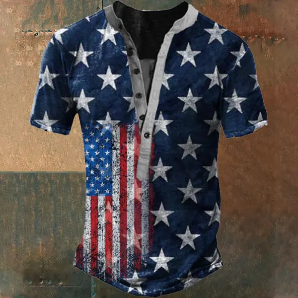 Men's American Flag Henley Short Sleeve T-Shirt - Menzfolk.com 