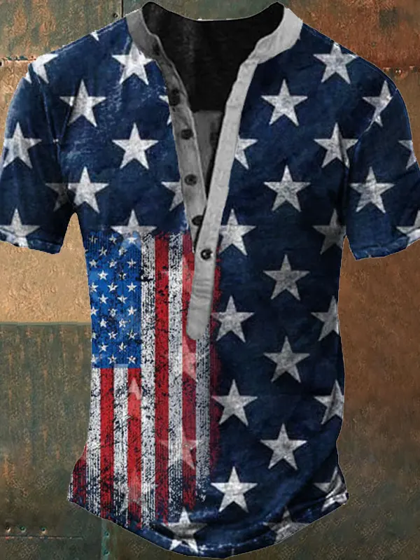 Men's American Flag Henley Short Sleeve T-Shirt - Menbarn.com 