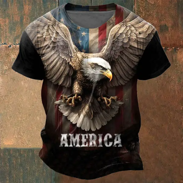 American Flag Eagle Men's Vintage Daily Short Sleeve Crew Neck T-Shirt - Elementnice.com 