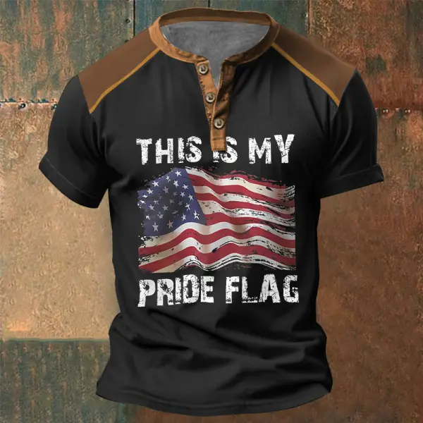 This Is My Pride American Flag Men's T-Shirt Henley Vintage Colorblock Summer Daily Tops - Cotosen.com 