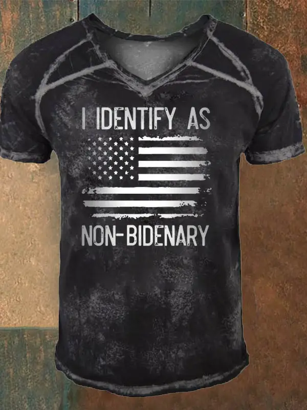 Men's Outdoor I Identify As Non-Bidenary American Flag T-Shirt - Menbarn.com 