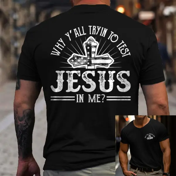 Men's Vintage Jesus Cross Print Daily Short Sleeve Crew Neck T-Shirt - Cotosen.com 