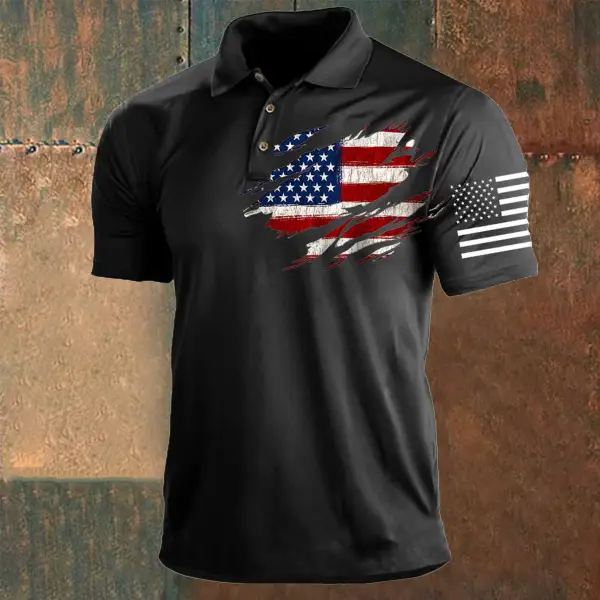 Men's T-Shirt Polo Vintage American Flag Independence Day Short Sleeve Outdoor Summer Daily Top Navy Blue Black Khaki - Manlyhost.com 
