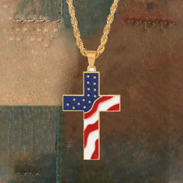 American Flag Cross Necklace - Elementnice.com 