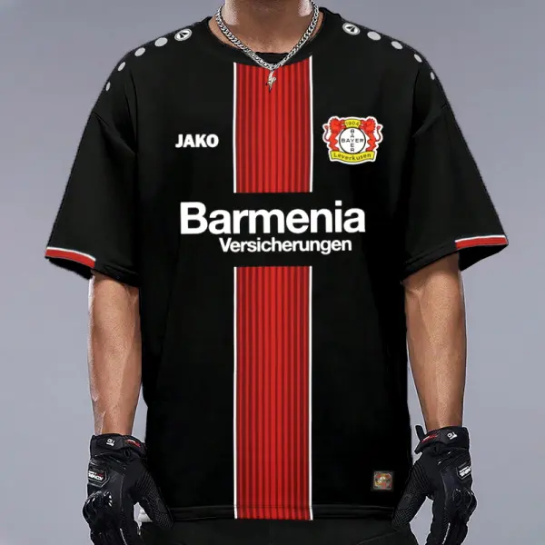 Men's Bayer Leverkusen Team Print Graphic Print Casual Crew Neck Oversized T-Shirt - Dozenlive.com 