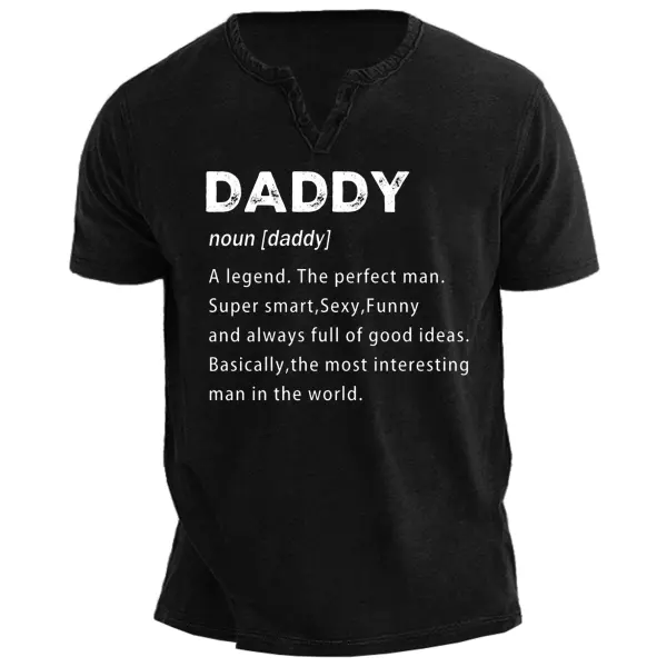 Men's Vintage Daddy Printed Henley Short Sleeve T-Shirt - Elementnice.com 
