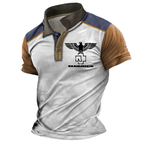 Men's Vintage Rammstein Rock Band Contrast Short Sleeve Polo T-Shirt - Cotosen.com