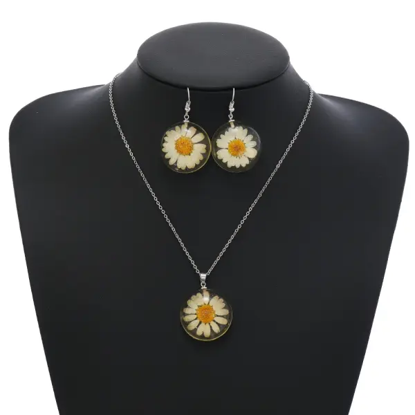Mother's Day Wear Gift Sunflower Dried Flower Resin Necklace Earrings Jewelry Set Summer Plant Flowers - Cotosen.com 