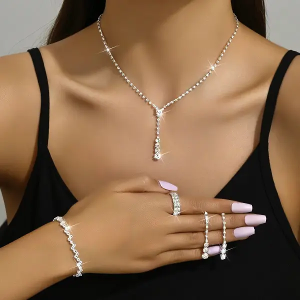 Mother's Day Gift For Girlfriend Fashionable Necklace And Earrings Two-piece Set With Water Drop Diamonds And Chain - Elementnice.com 