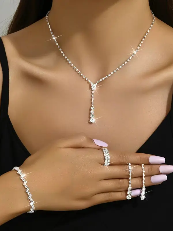 Mother's Day Gift For Girlfriend Fashionable Necklace And Earrings Two-piece Set With Water Drop Diamonds And Chain - Pragmaace.com 