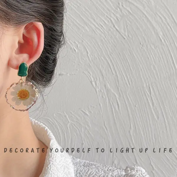 Mother's Day Wear Gift Sunflower Dried Flower Earrings Jewelry - Elementnice.com 