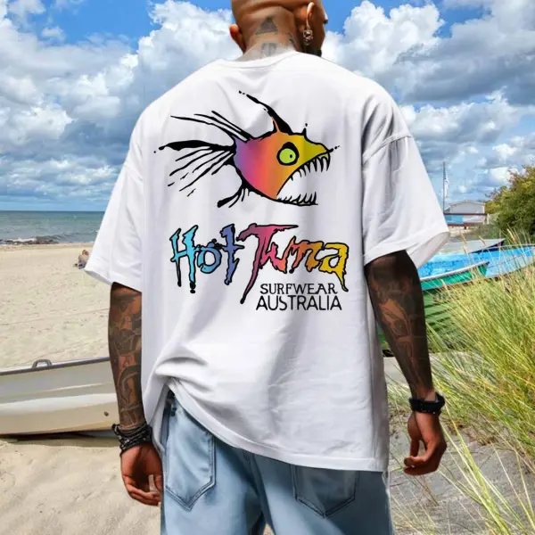 Men's Hot Tuna Australia Surf Poster Beach Loose Short Sleeve Oversized T-Shirt - Cotosen.com