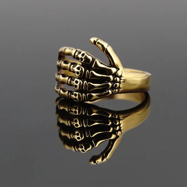 Punk Rock Skull Hand-shaped Punk Titanium Steel Ring Retro Old Ring Tail Ring - Elementnice.com 