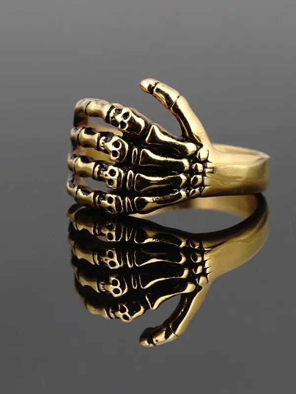 Punk Rock Skull Hand-shaped Punk Titanium Steel Ring Retro Old Ring Tail Ring - Pragmaace.com 