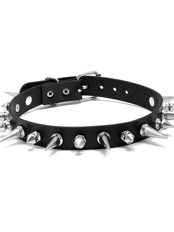 Rock Punk Hip Hop Leather Gothic Spike Pendant Necklace - Pragmaace.com 
