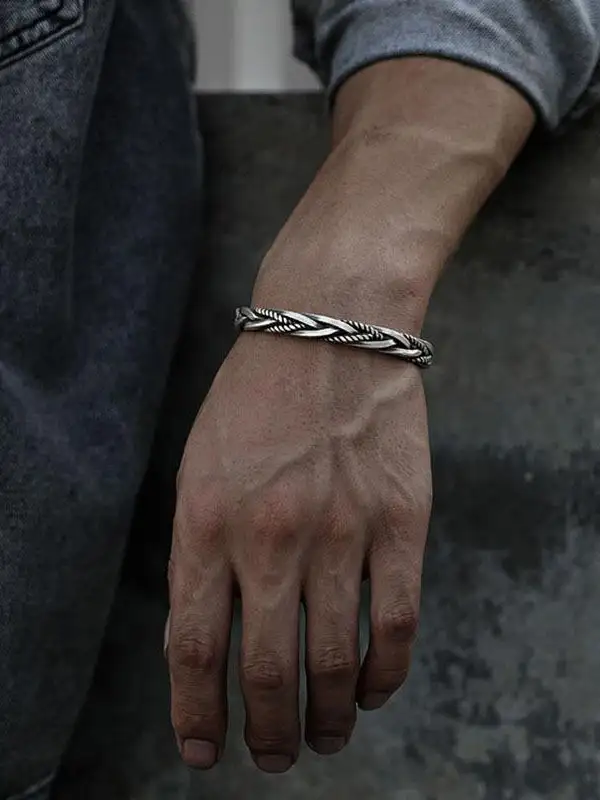 Punk Rock Hip Hop Retro Braided Twist Open Bracelet Alloy Electroplated Bracelet - Pragmaace.com 