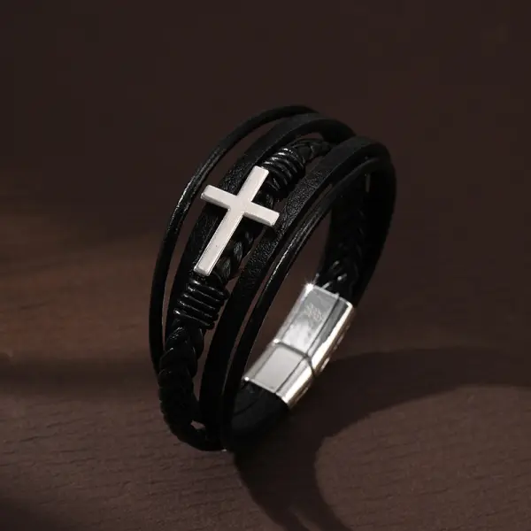 Punk Rock Hip Hop Bracelet Magnet Buckle Cross Leather Weave Braided Fashion Bracelet - Elementnice.com 