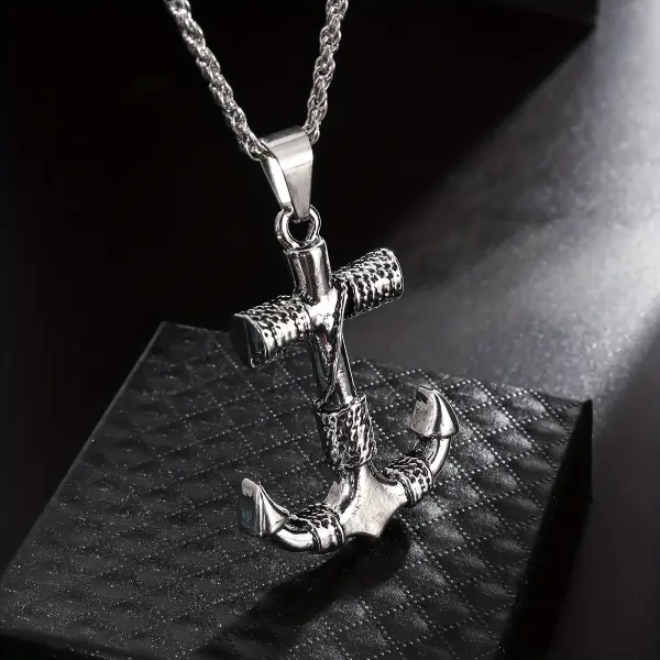 Rock Punk Hip Hop Navy Distressed Anchor Pendant Necklace - Elementnice.com 