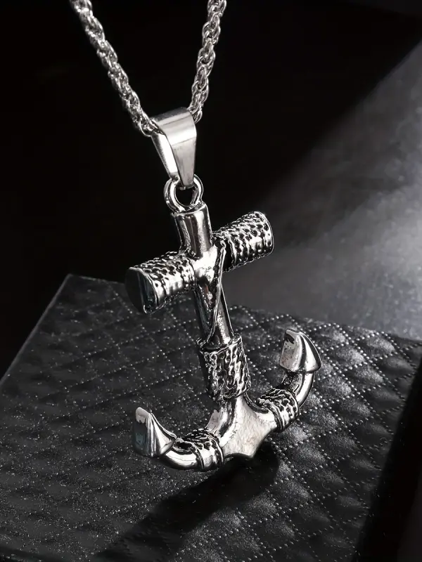 Rock Punk Hip Hop Navy Distressed Anchor Pendant Necklace - Pragmaace.com 