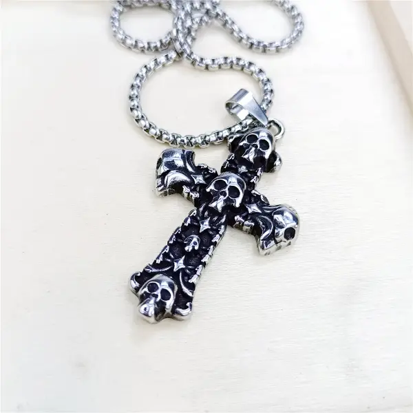 Rock Punk Hip Hop Retro Skull Cross Stainless Steel Necklace - Elementnice.com 