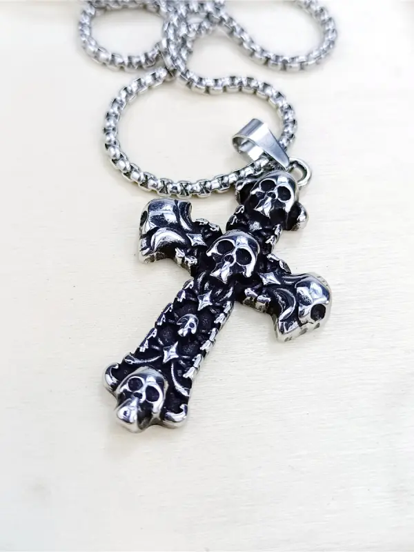 Rock Punk Hip Hop Retro Skull Cross Stainless Steel Necklace - Wantbright.com 